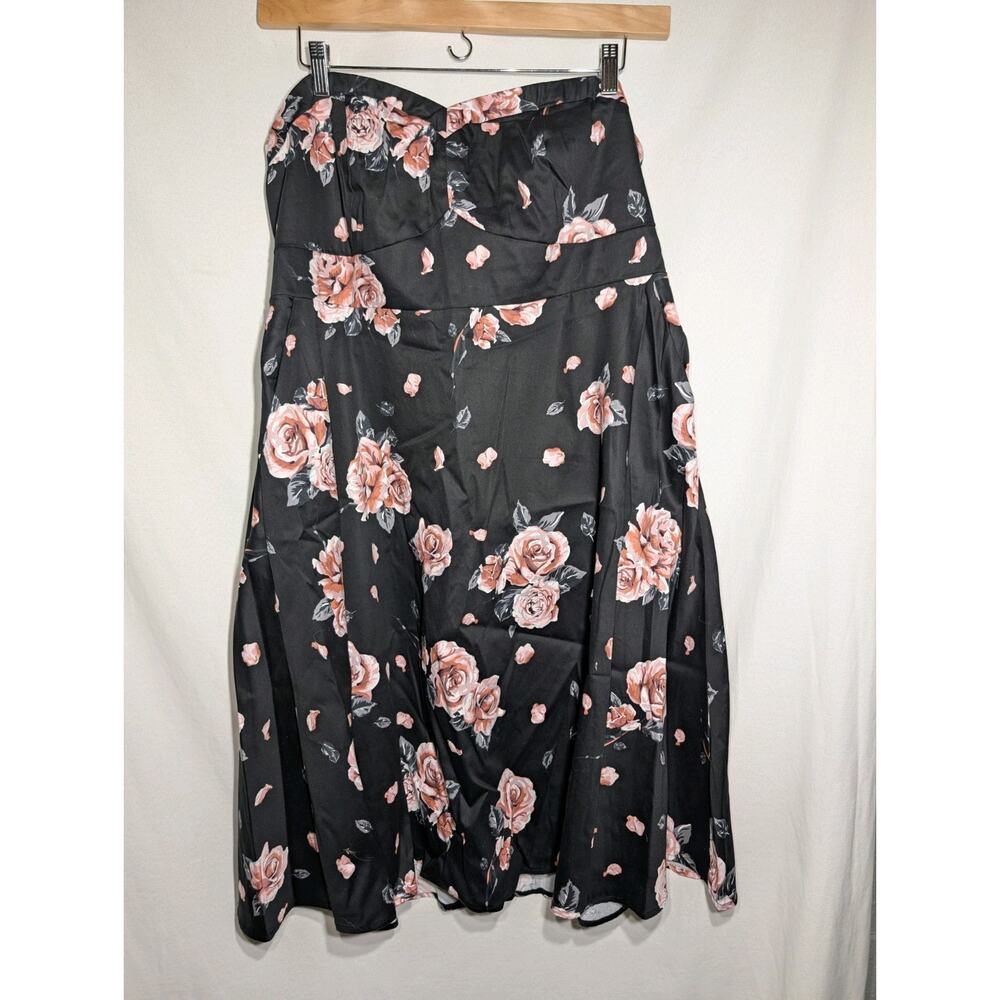 Torrid Womens Floral Print Strapless‎ Sweetheart Swing Dress Sz 18 Black Pockets